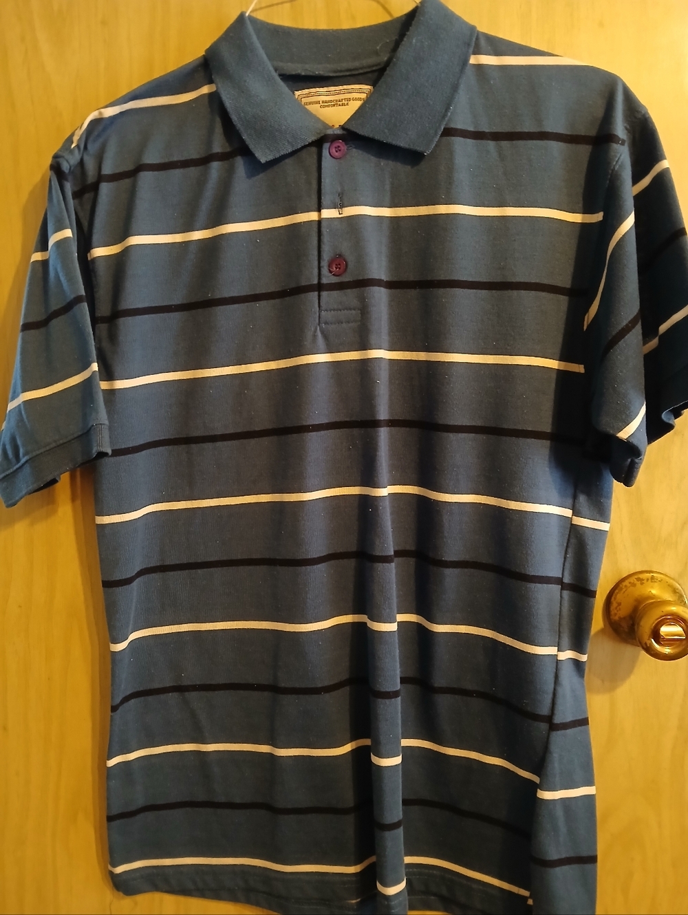 Marx & Dutch Men's Size L Polo Shirt Blue W/ Black And White Strips